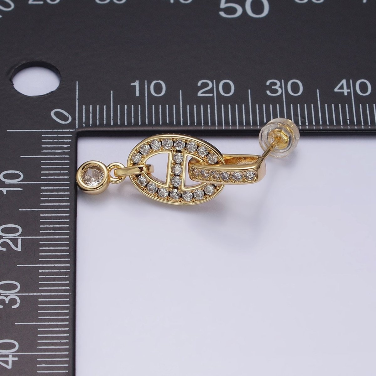 16K Gold Filled Mariner Anchor Link Micro Paved Clear CZ Drop Bar Stud Earrings in Gold & Silver | AD829 AD830