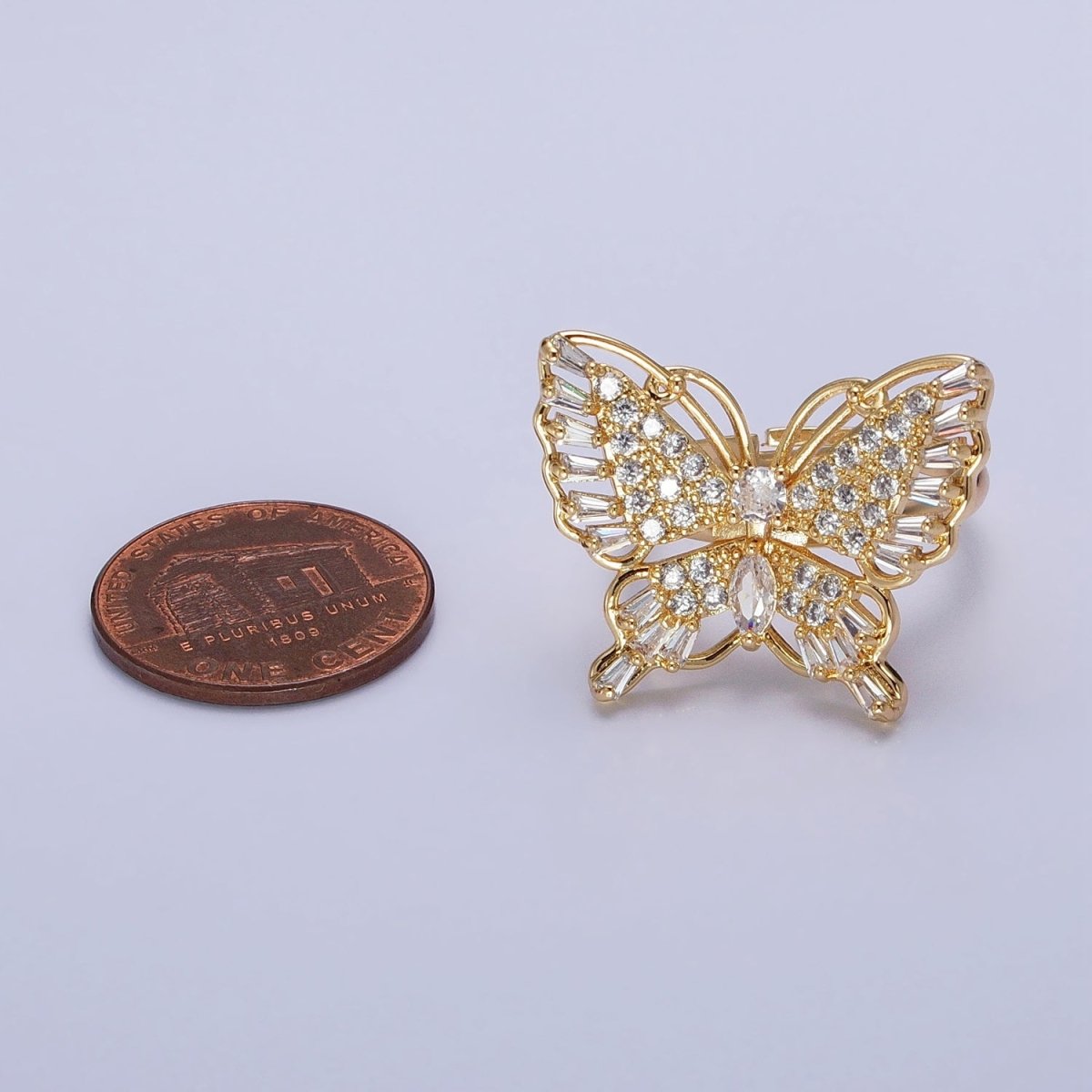 16K Gold Filled Marquise Butterfly Mariposa Micro Paved Baguette Wings Ring in Gold & Silver | O-1940