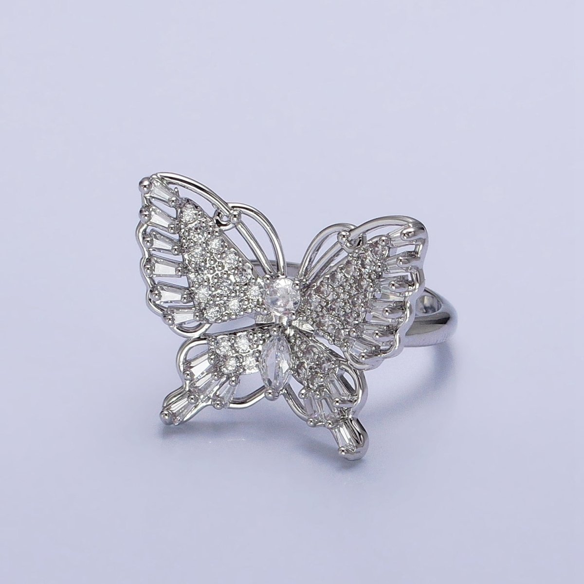 16K Gold Filled Marquise Butterfly Mariposa Micro Paved Baguette Wings Ring in Gold & Silver | O-1940