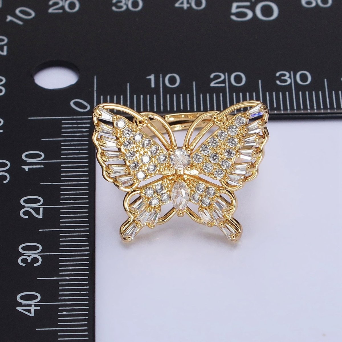 16K Gold Filled Marquise Butterfly Mariposa Micro Paved Baguette Wings Ring in Gold & Silver | O-1940