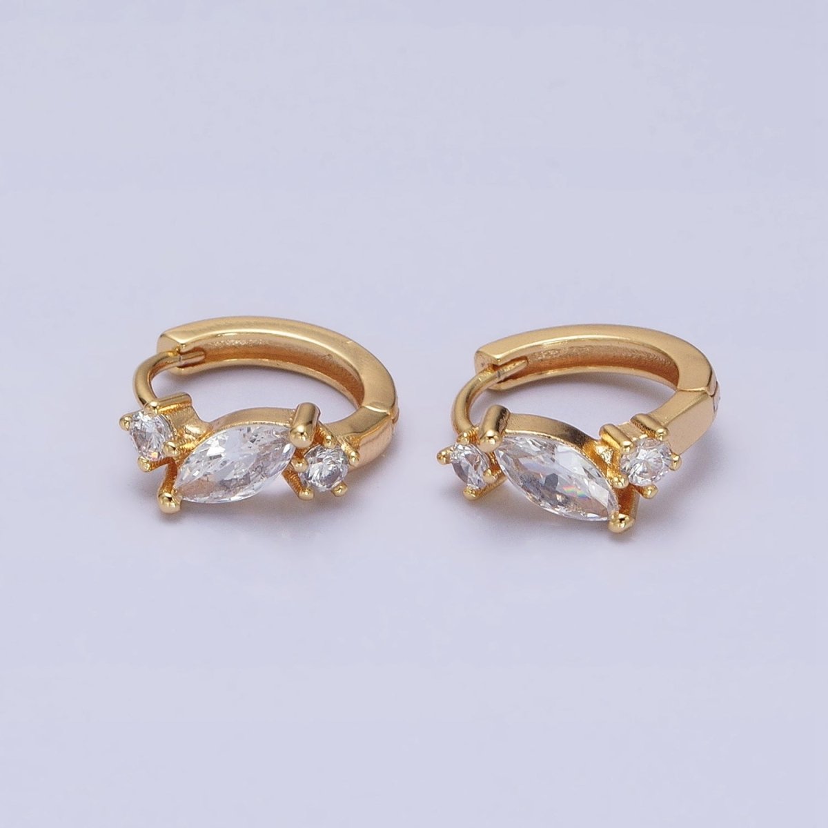 16K Gold Filled Marquise Triple Clear CZ 13mm Cartilage Huggie Earrings in Gold & Silver | AD931 AD932