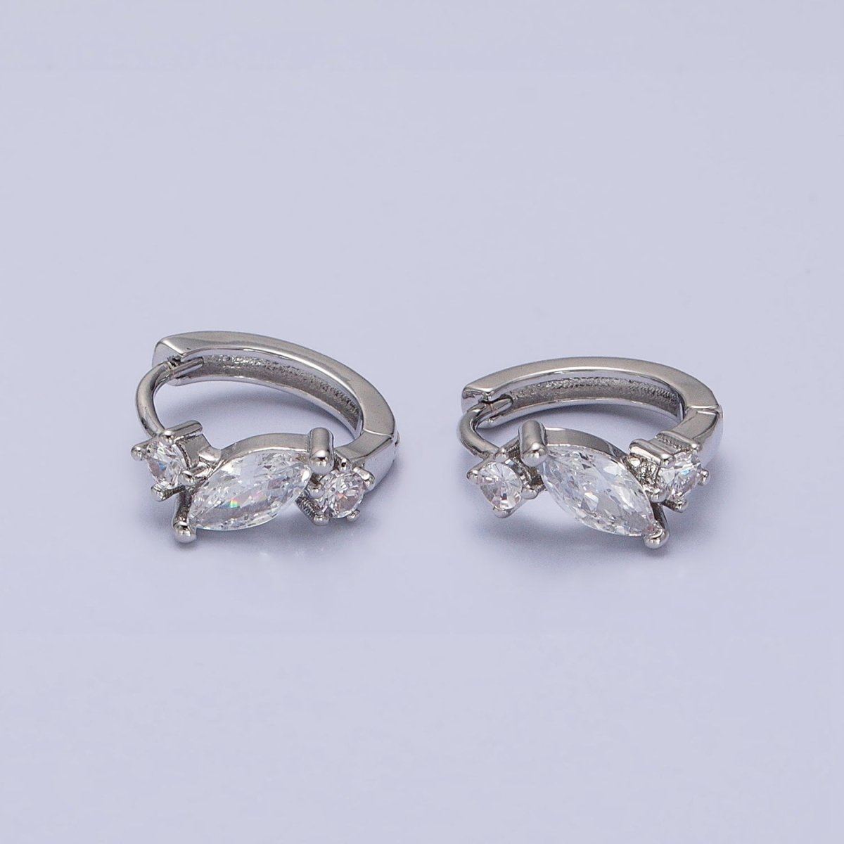 16K Gold Filled Marquise Triple Clear CZ 13mm Cartilage Huggie Earrings in Gold & Silver | AD931 AD932