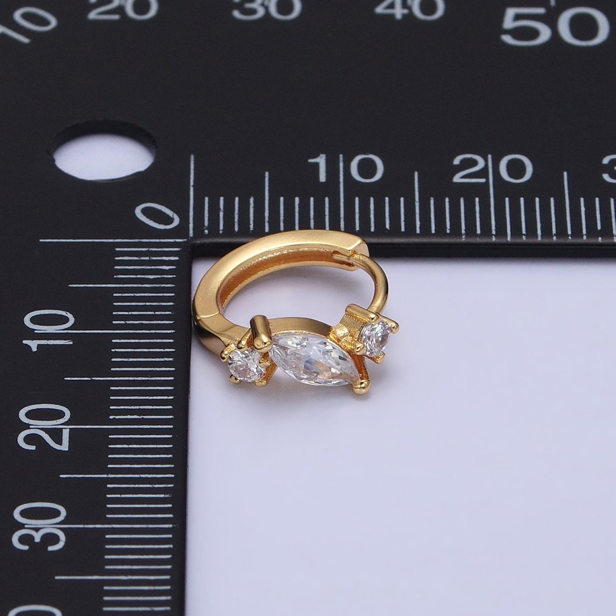 16K Gold Filled Marquise Triple Clear CZ 13mm Cartilage Huggie Earrings in Gold & Silver | AD931 AD932