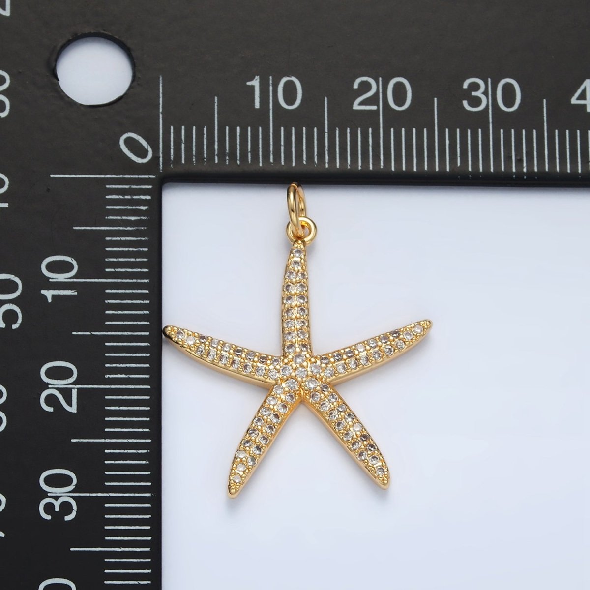 16K Gold Filled Micro Pave Cubic Zirconia Ocean Wildlife Starfish Charm For Jewelry Making X-195