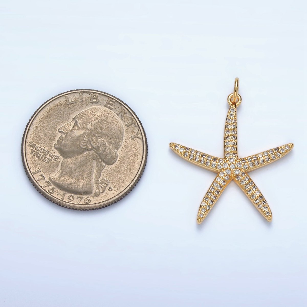 16K Gold Filled Micro Pave Cubic Zirconia Ocean Wildlife Starfish Charm For Jewelry Making X-195