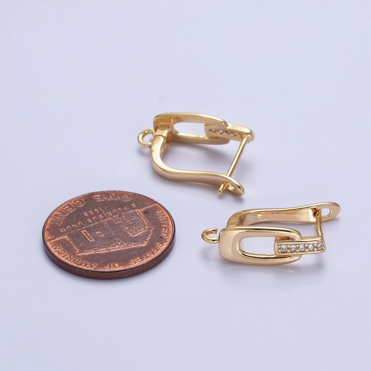 16K Gold Filled Micro Paved Bar Oblong Open Loop English Lock Earrings Supply in Gold & Silver | Z-328 Z-329