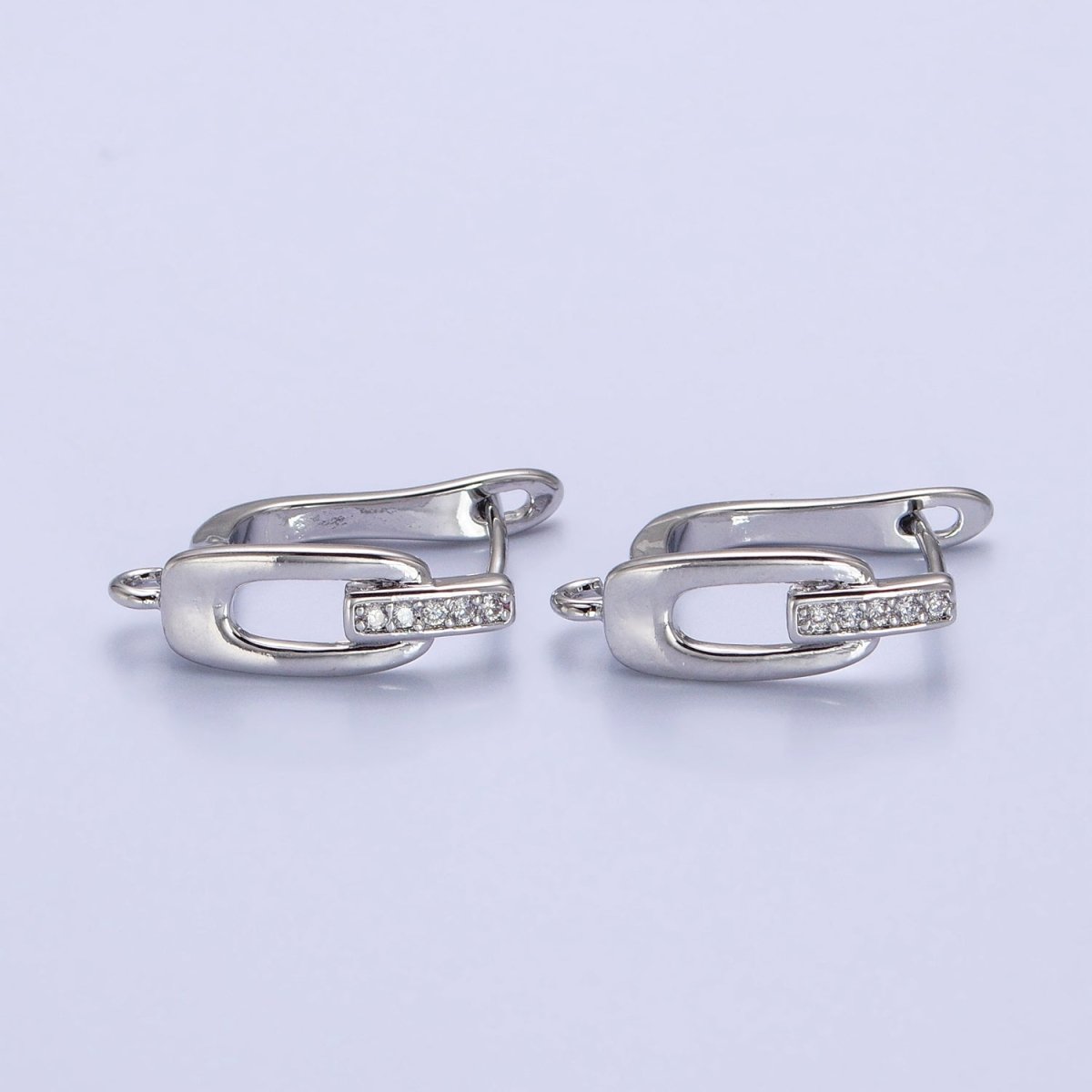 16K Gold Filled Micro Paved Bar Oblong Open Loop English Lock Earrings Supply in Gold & Silver | Z-328 Z-329