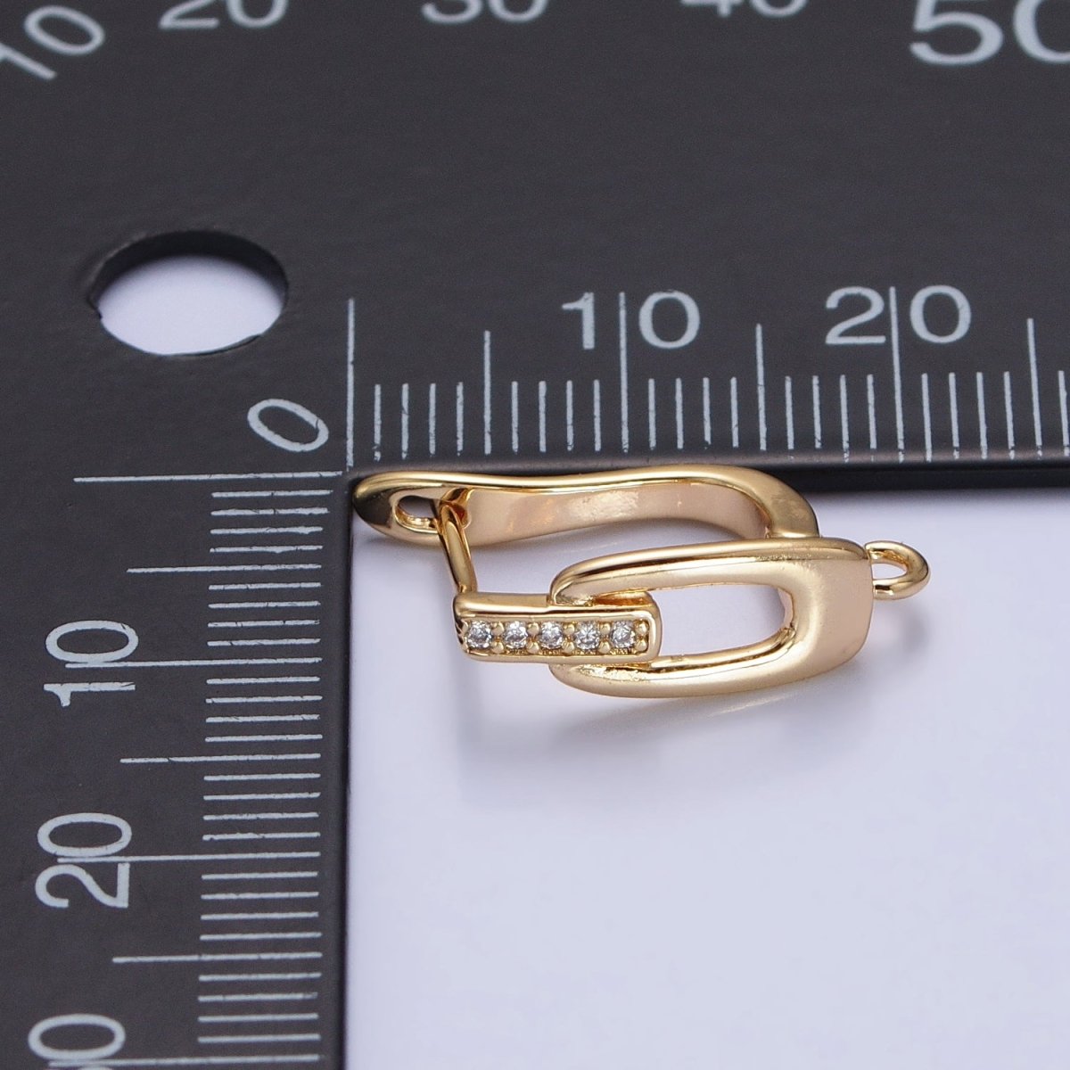 16K Gold Filled Micro Paved Bar Oblong Open Loop English Lock Earrings Supply in Gold & Silver | Z-328 Z-329