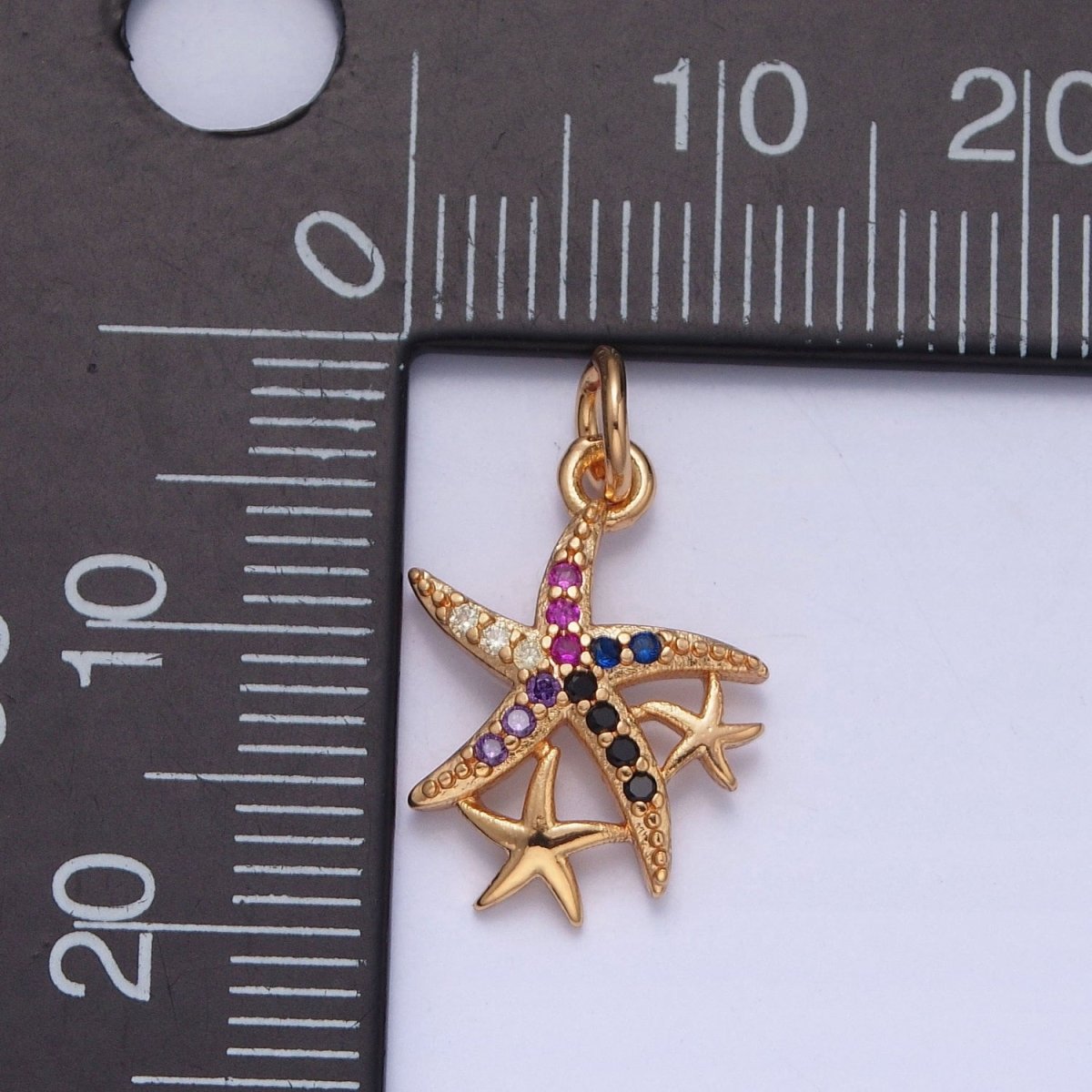 16K Gold Filled Micro Paved Clear/Multicolor CZ Ocean Starfish Charm For Beach Jewelry | X-222 X-223