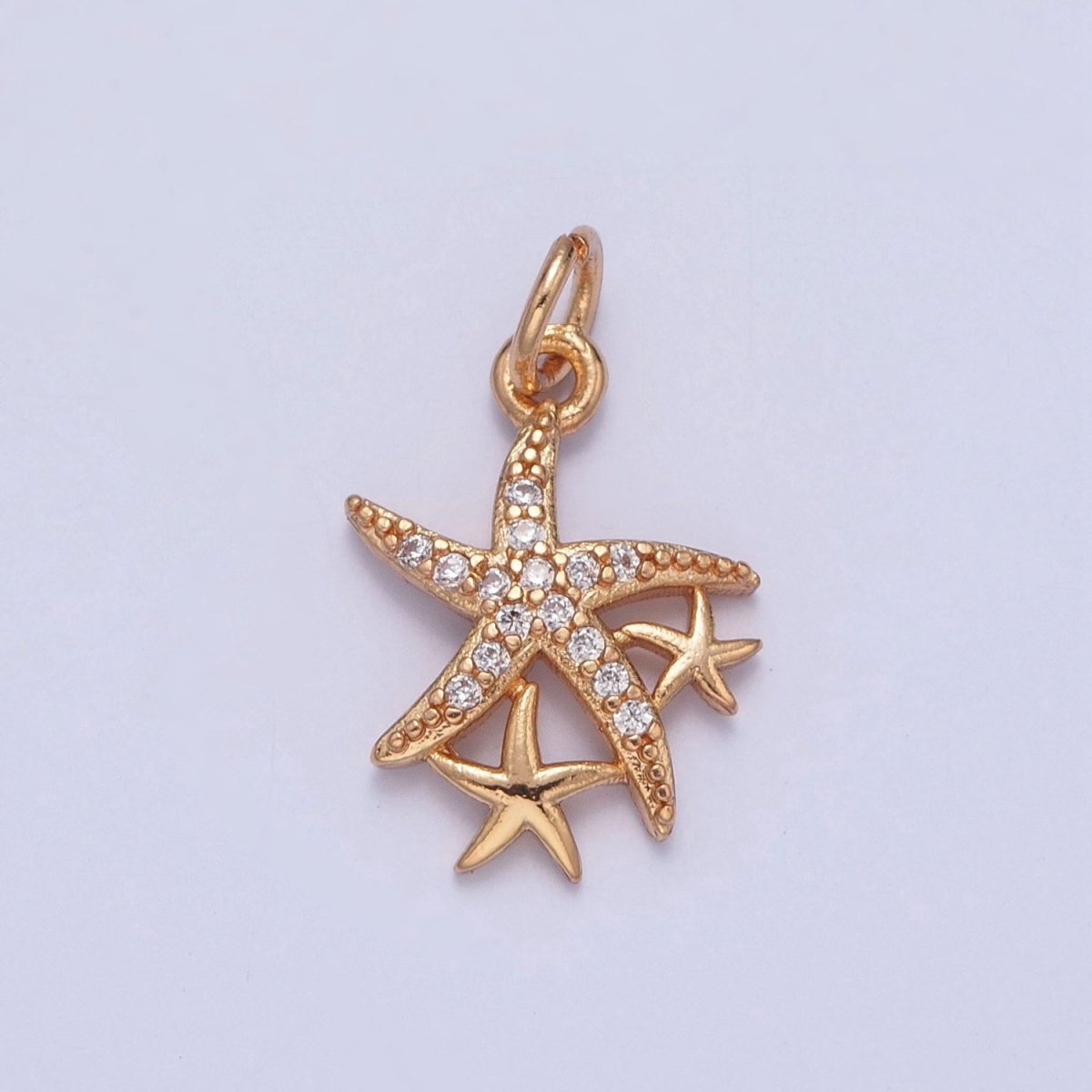 16K Gold Filled Micro Paved Clear/Multicolor CZ Ocean Starfish Charm For Beach Jewelry | X-222 X-223