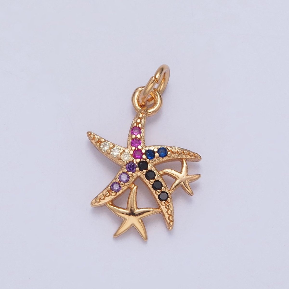 16K Gold Filled Micro Paved Clear/Multicolor CZ Ocean Starfish Charm For Beach Jewelry | X-222 X-223