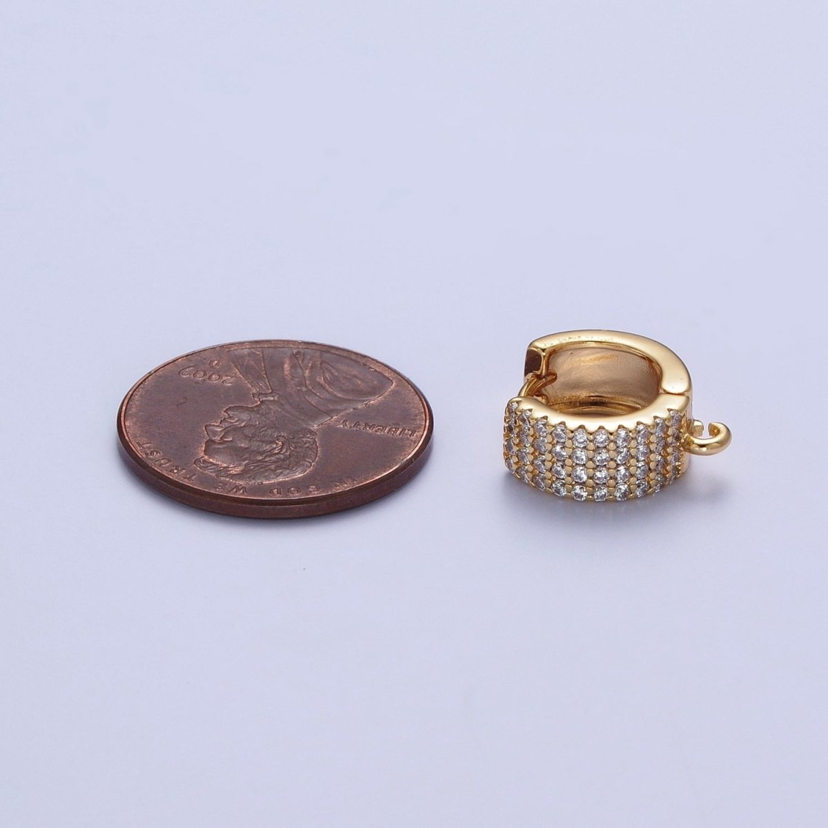 16K Gold Filled Micro Paved Cubic Zirconia Wide Huggie with Open Link For Jewelry Making L-919
