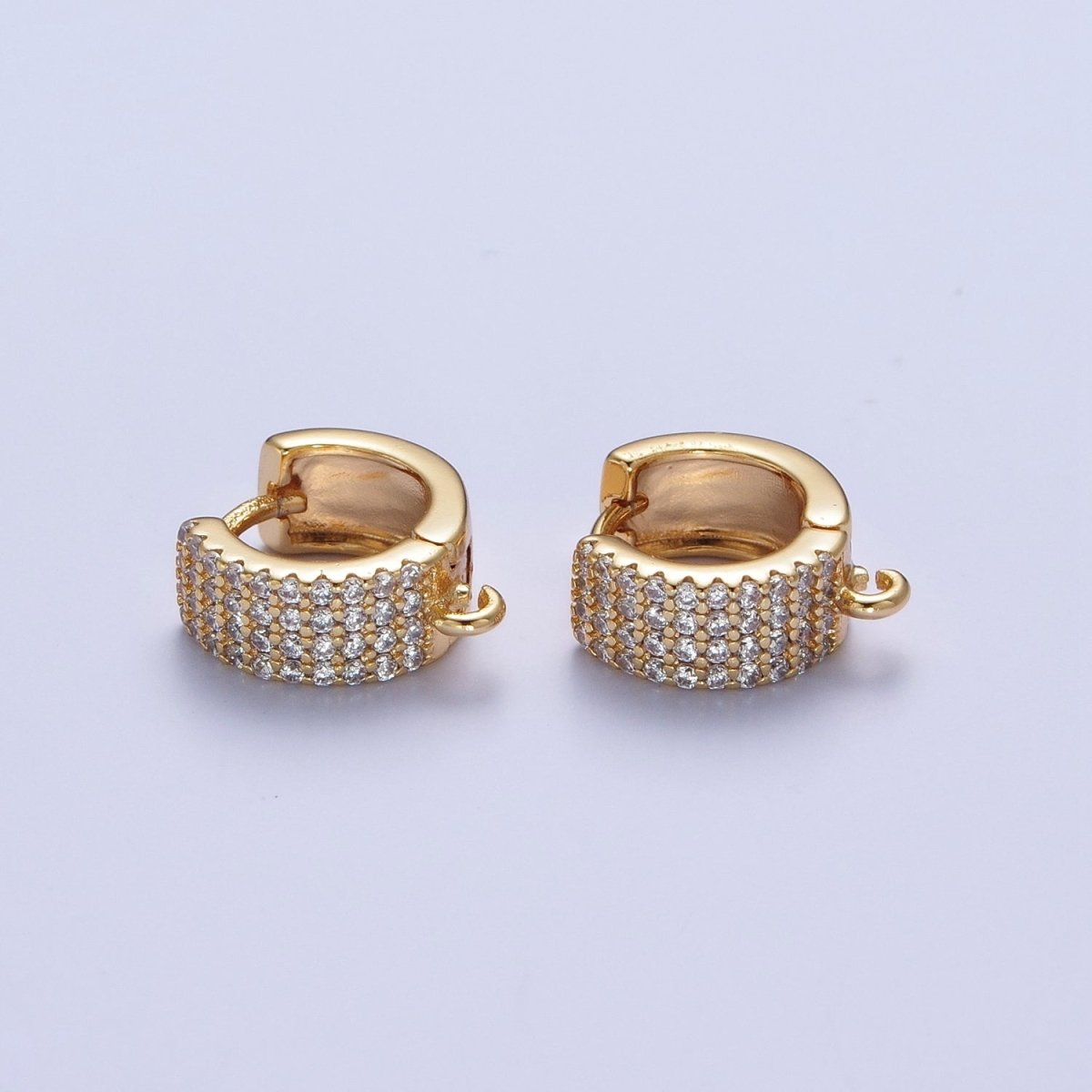 16K Gold Filled Micro Paved Cubic Zirconia Wide Huggie with Open Link For Jewelry Making L-919