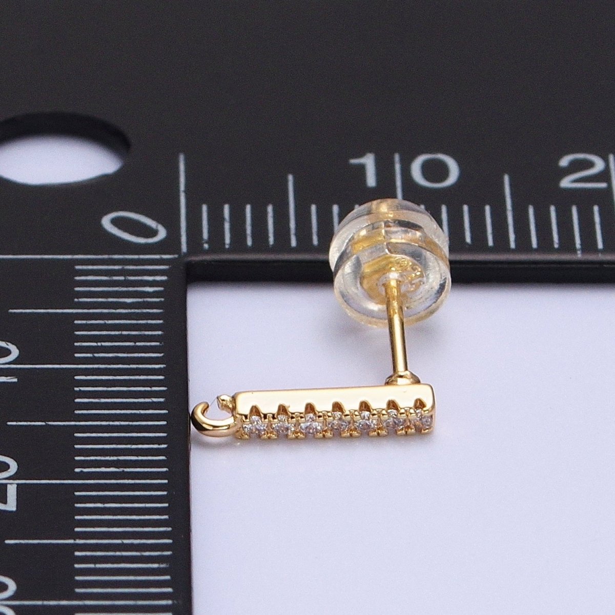 16K Gold Filled Micro Paved CZ 11mm Bar Open Loop Stud Earrings Supply in Gold & Silver | Z-371 Z-372