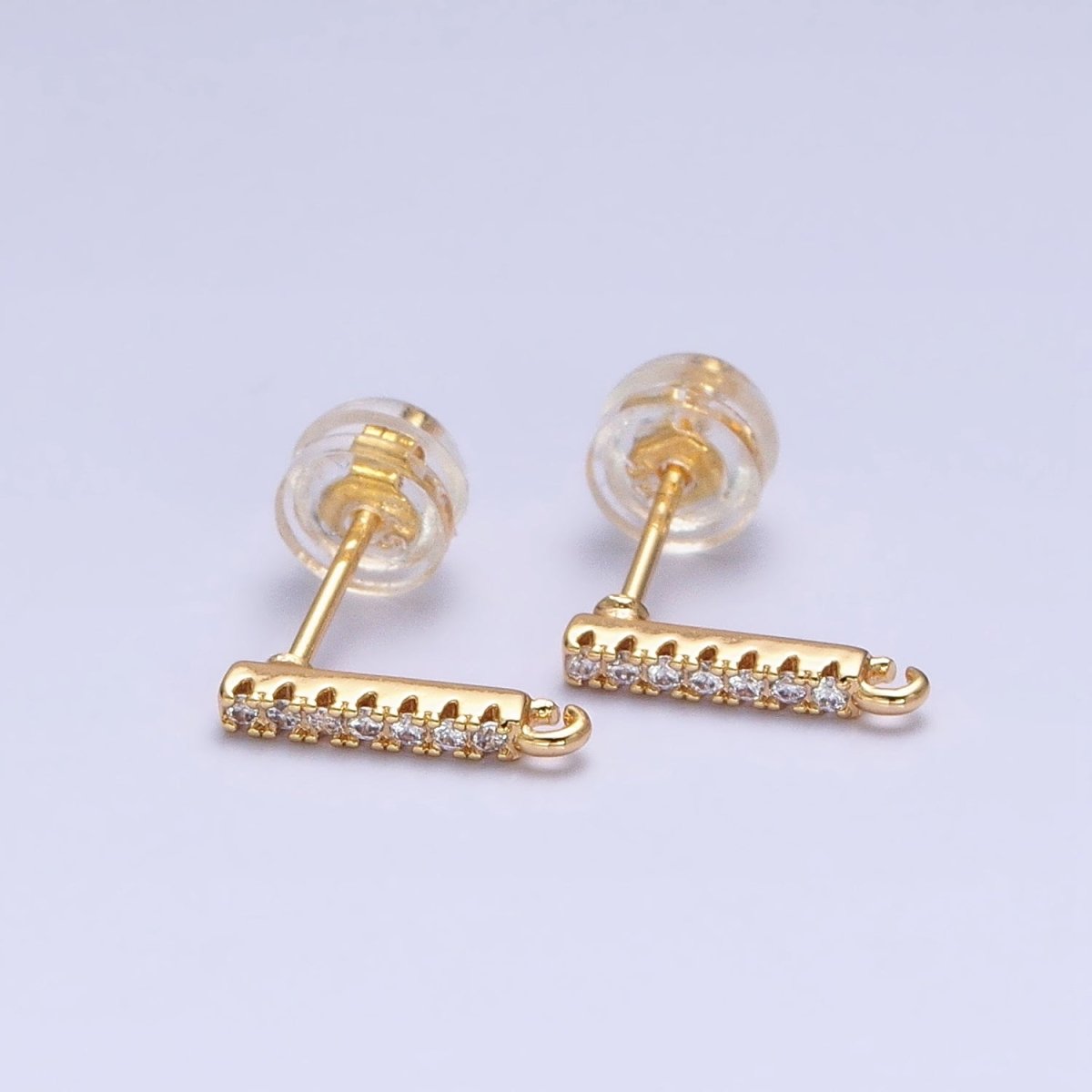 16K Gold Filled Micro Paved CZ 11mm Bar Open Loop Stud Earrings Supply in Gold & Silver | Z-371 Z-372