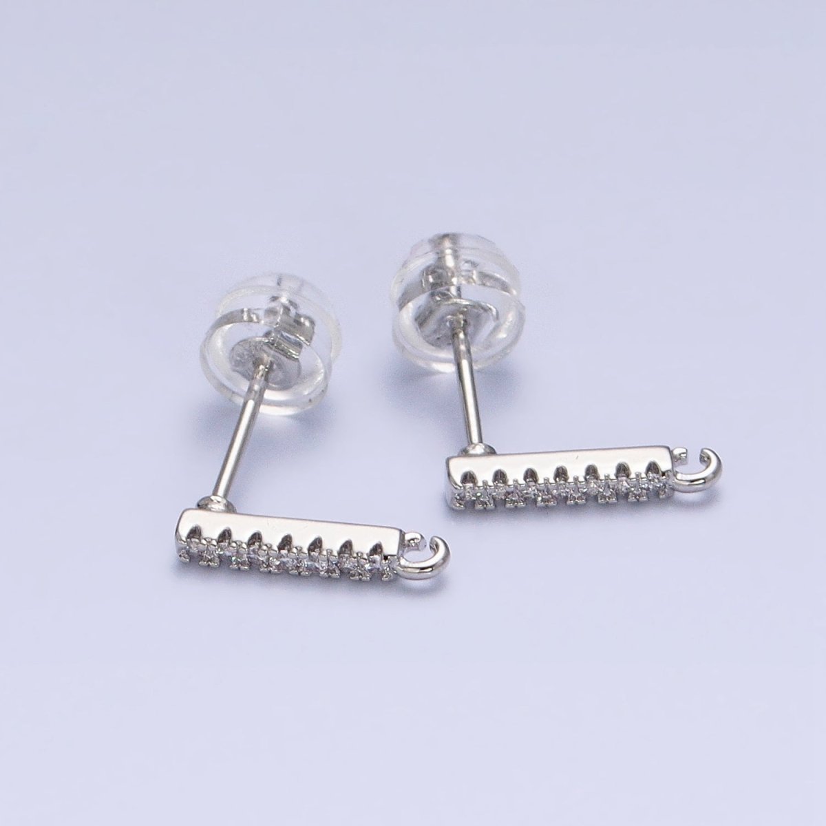 16K Gold Filled Micro Paved CZ 11mm Bar Open Loop Stud Earrings Supply in Gold & Silver | Z-371 Z-372