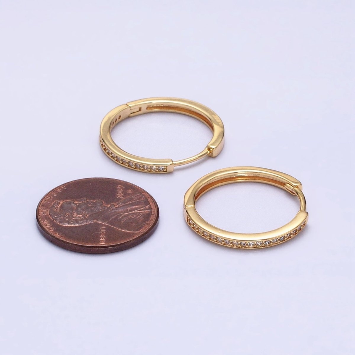 16K Gold Filled Micro Paved CZ 20mm Endless Hoop Earrings in Gold & Silver | AD1332 AD1333