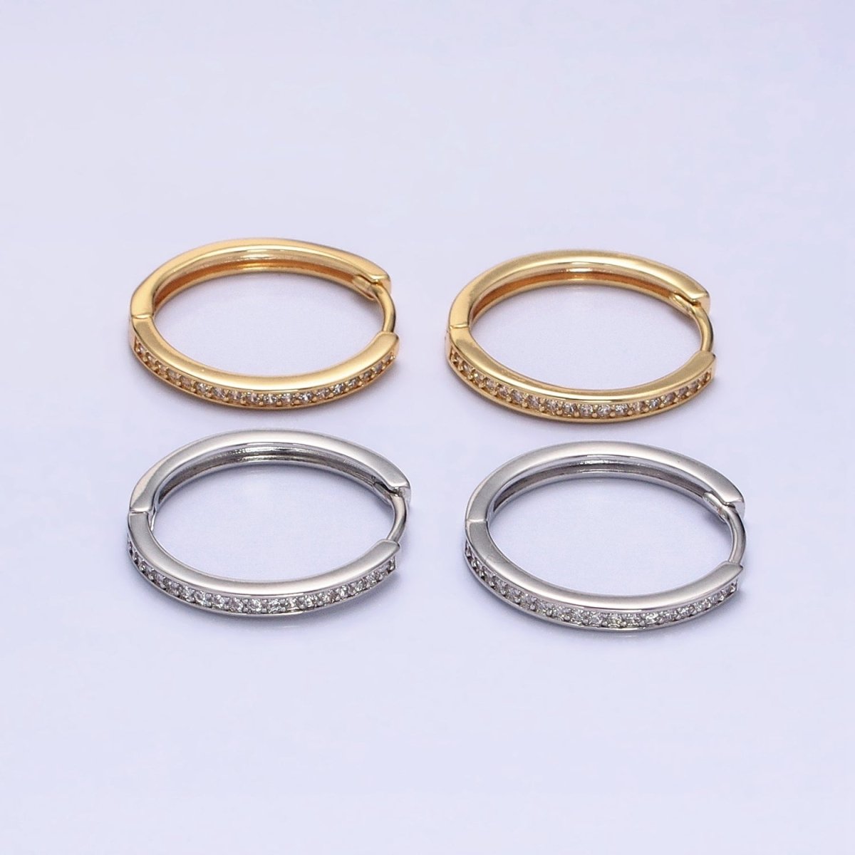 16K Gold Filled Micro Paved CZ 20mm Endless Hoop Earrings in Gold & Silver | AD1332 AD1333