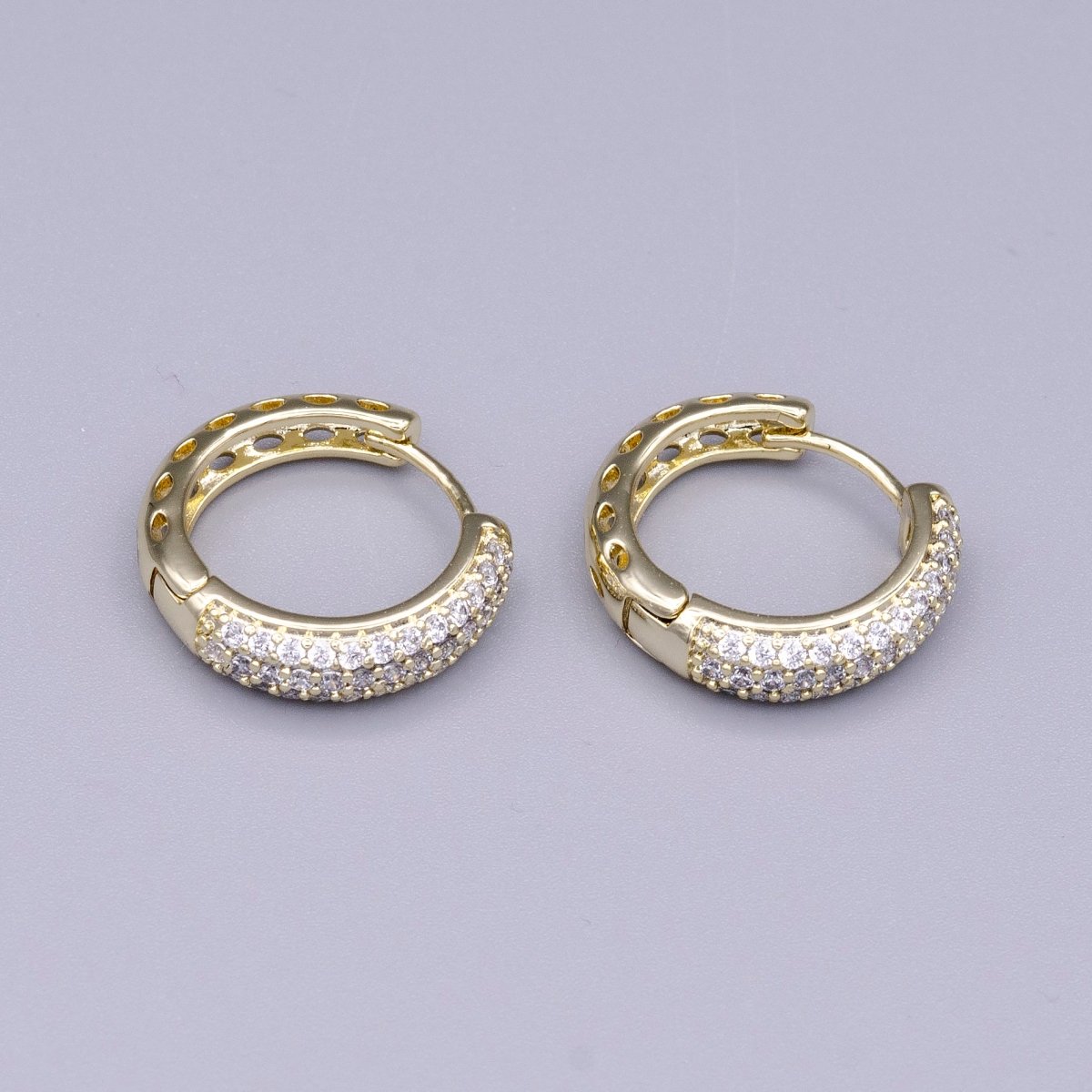 16K Gold Filled Micro Paved CZ 20mm Huggie Earrings | AD1310