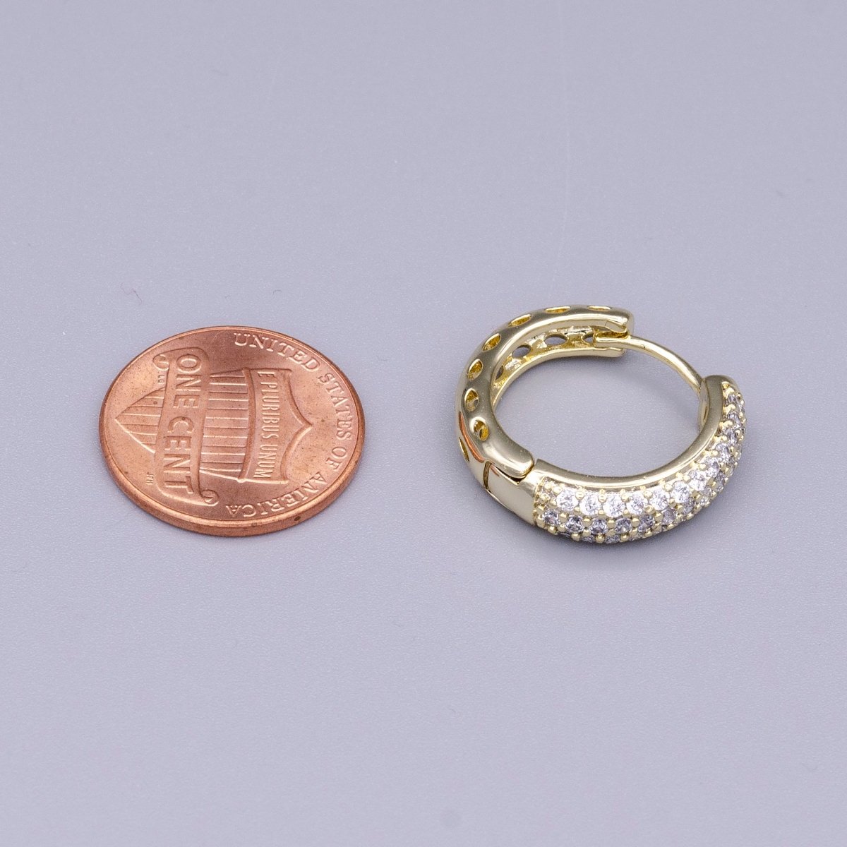 16K Gold Filled Micro Paved CZ 20mm Huggie Earrings | AD1310