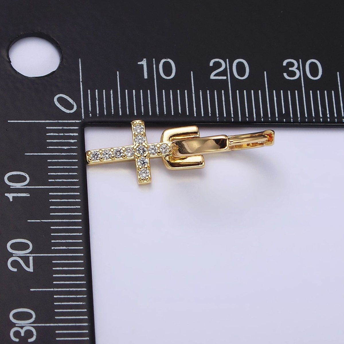 16K Gold Filled Micro Paved CZ Cross Religious Drop Huggie Earrings in Gold | AD1225
