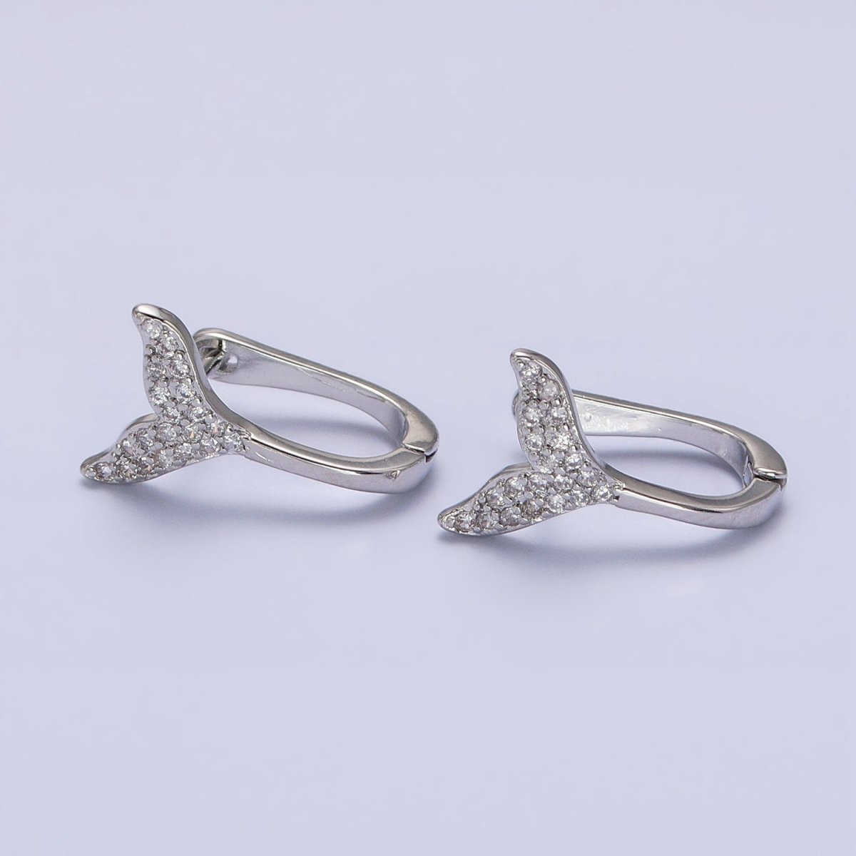16K Gold Filled Micro Paved Ocean Tail 13mm English Lock Earrings in Gold & Silver | AB1491 AB1492