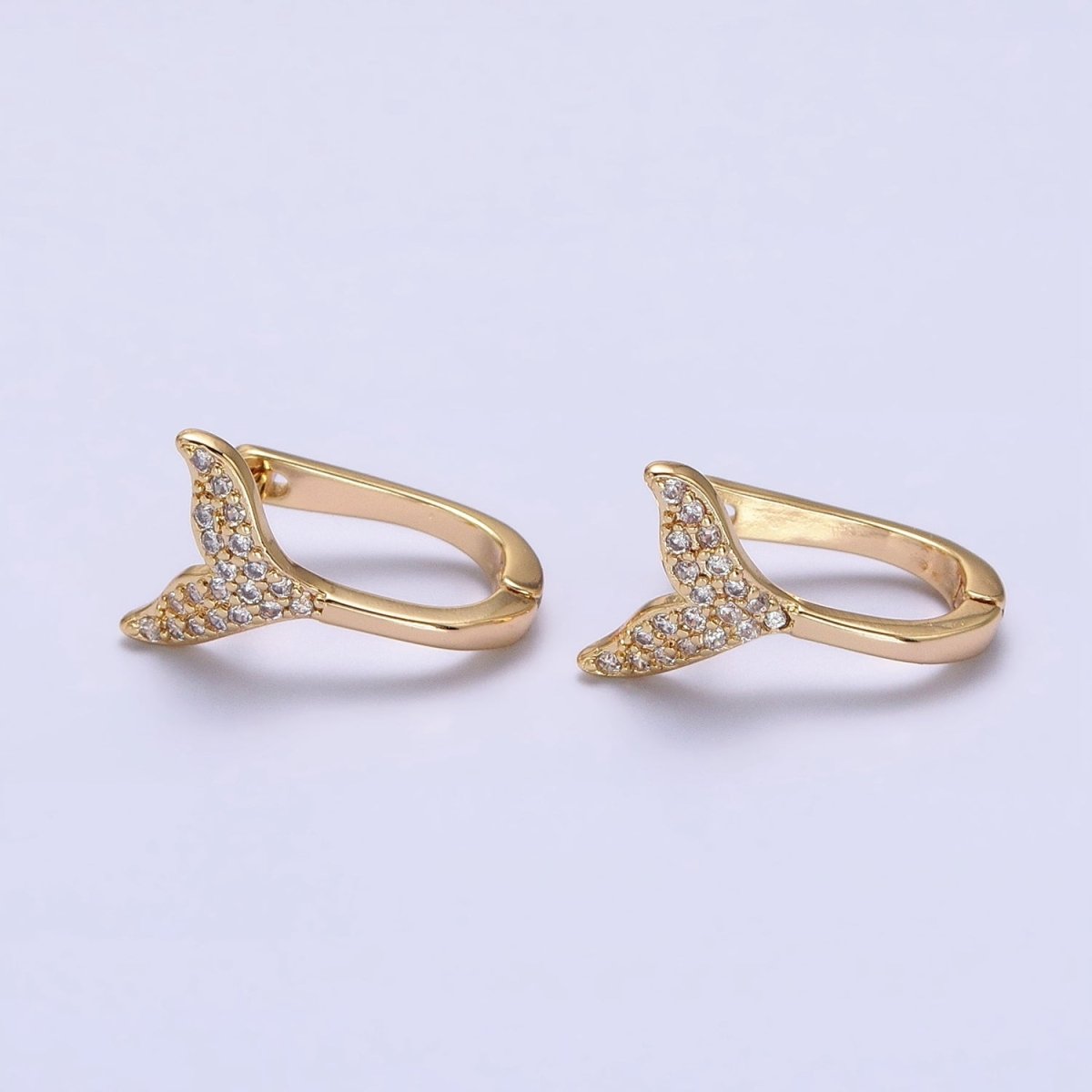 16K Gold Filled Micro Paved Ocean Tail 13mm English Lock Earrings in Gold & Silver | AB1491 AB1492
