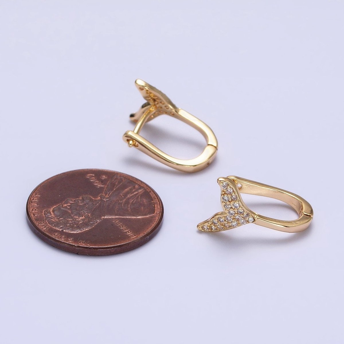 16K Gold Filled Micro Paved Ocean Tail 13mm English Lock Earrings in Gold & Silver | AB1491 AB1492