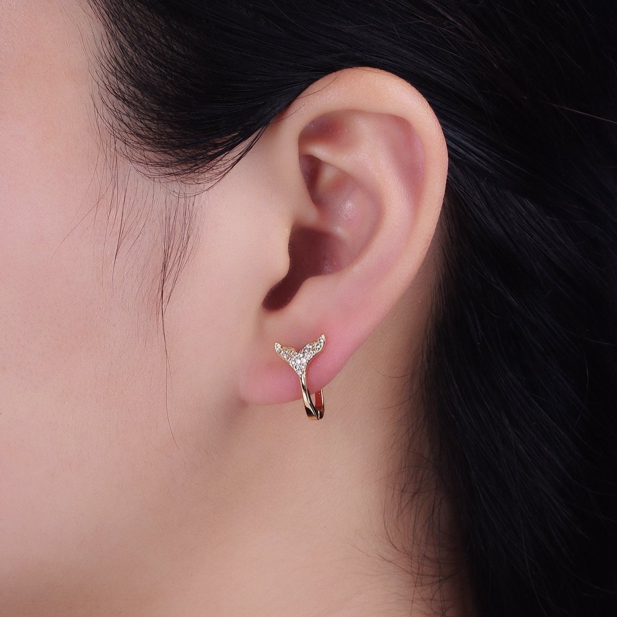 16K Gold Filled Micro Paved Ocean Tail 13mm English Lock Earrings in Gold & Silver | AB1491 AB1492