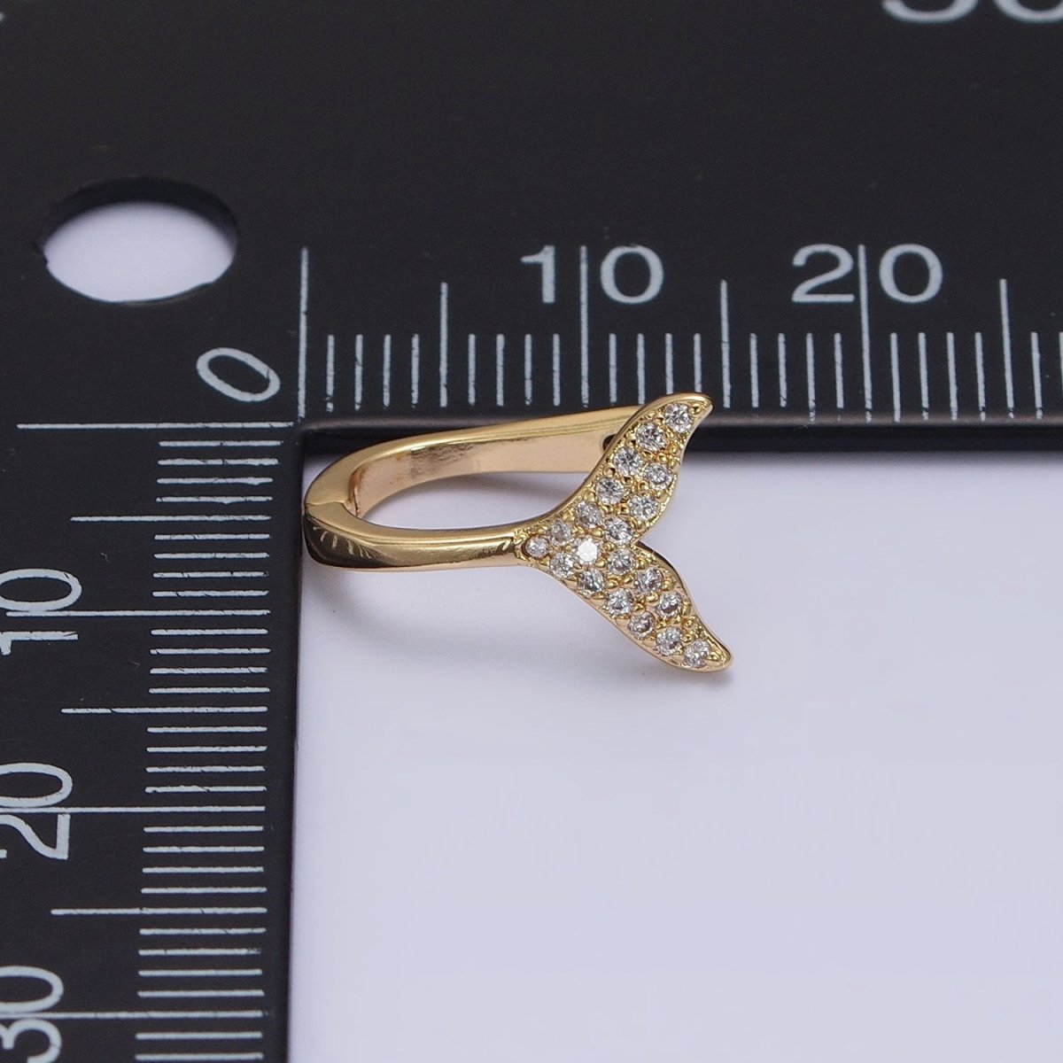 16K Gold Filled Micro Paved Ocean Tail 13mm English Lock Earrings in Gold & Silver | AB1491 AB1492