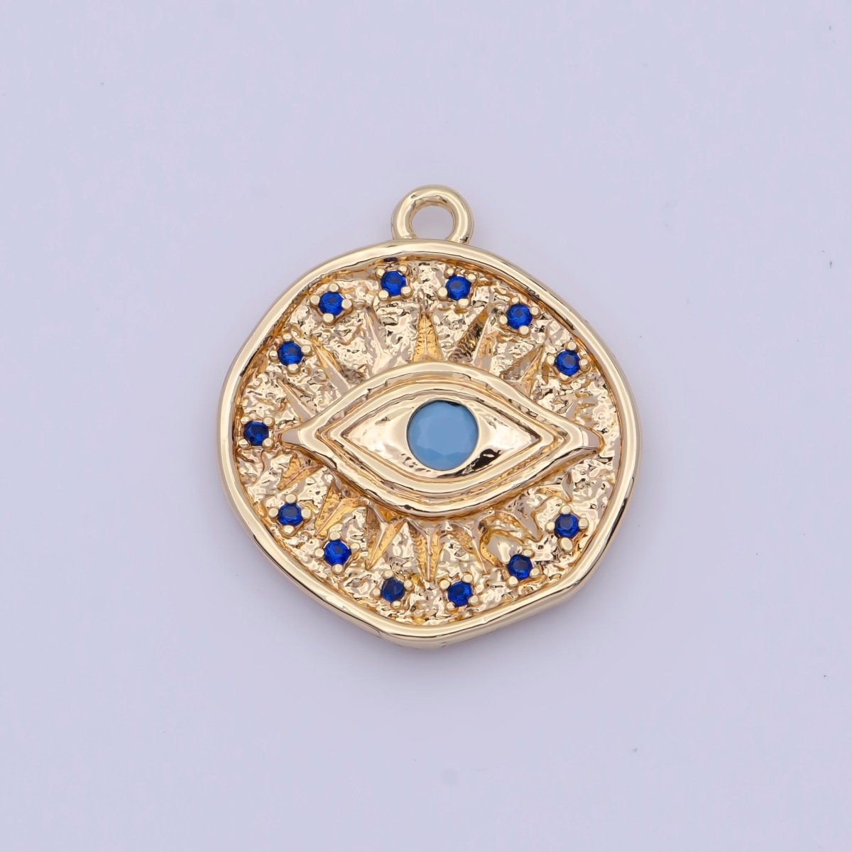 16K Gold Filled Micro Paved Textured Turquoise Evil Eye Coin Charm AG-138