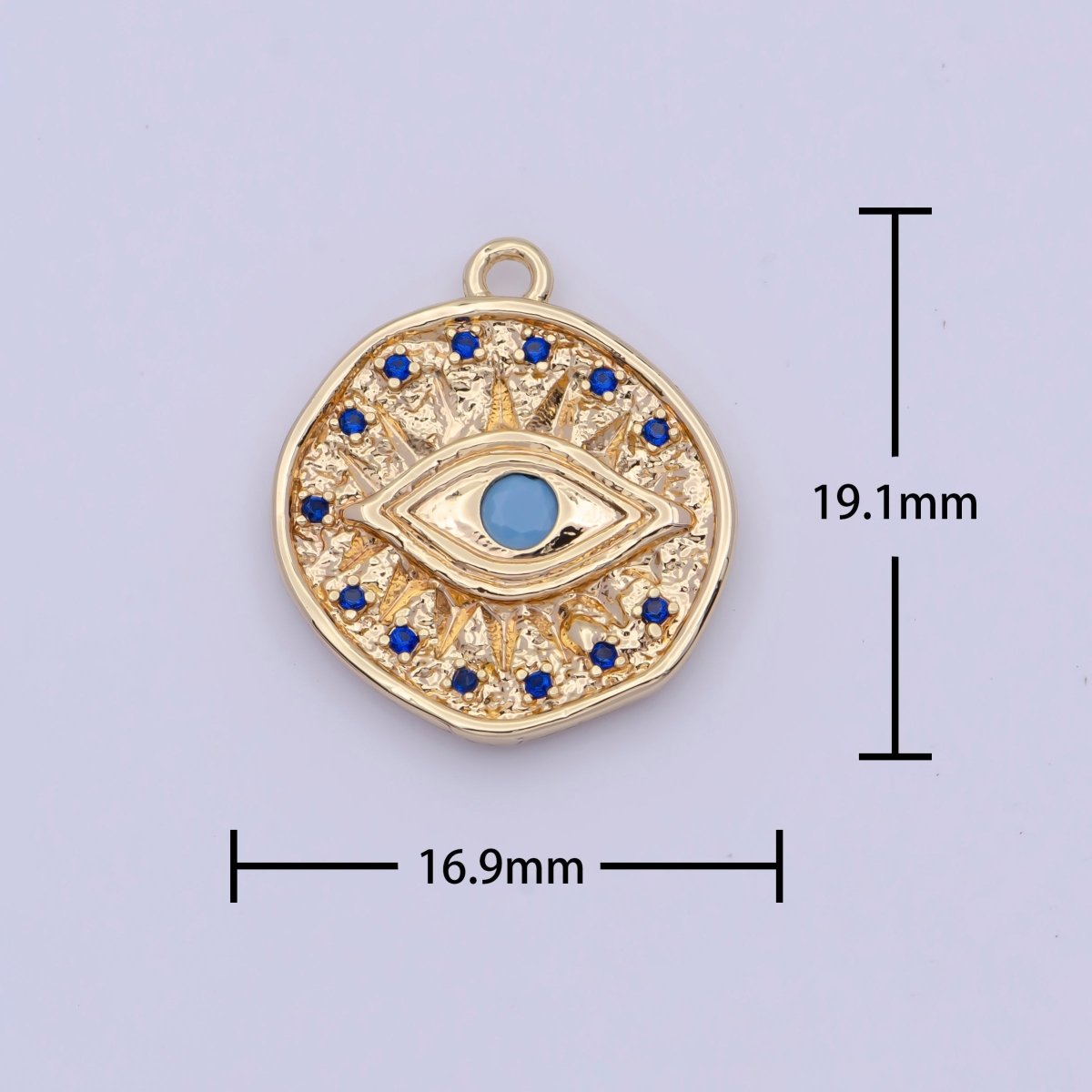 16K Gold Filled Micro Paved Textured Turquoise Evil Eye Coin Charm AG-138