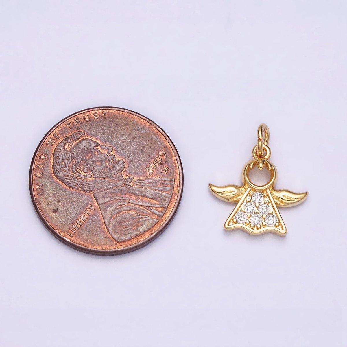 16K Gold Filled Mini Angel Christmas Micro Paved CZ Add-On Charm | AC1153