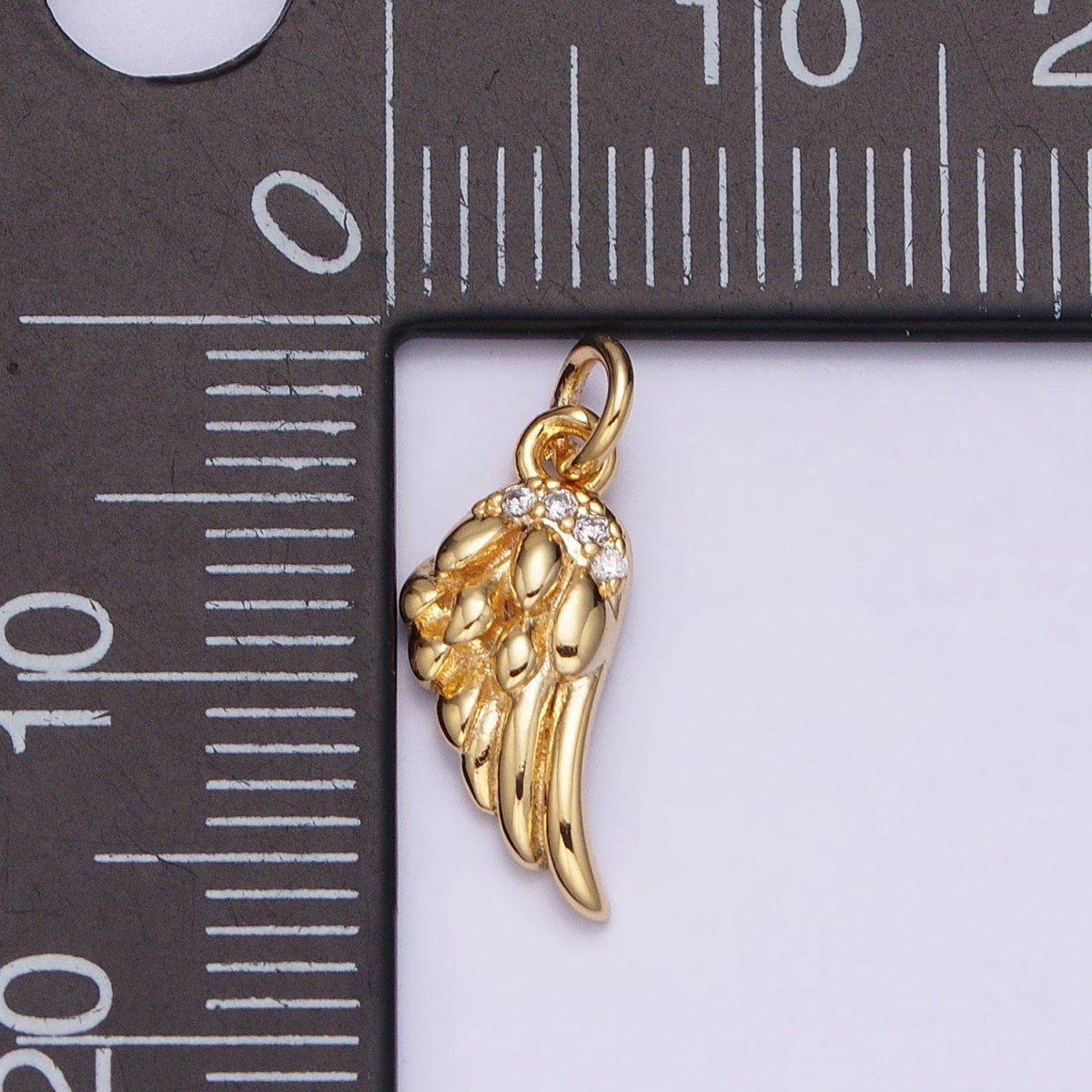 16K Gold Filled Mini Clear Micro Paved CZ Angel Feathered Wings Add-On Charm | AC1157