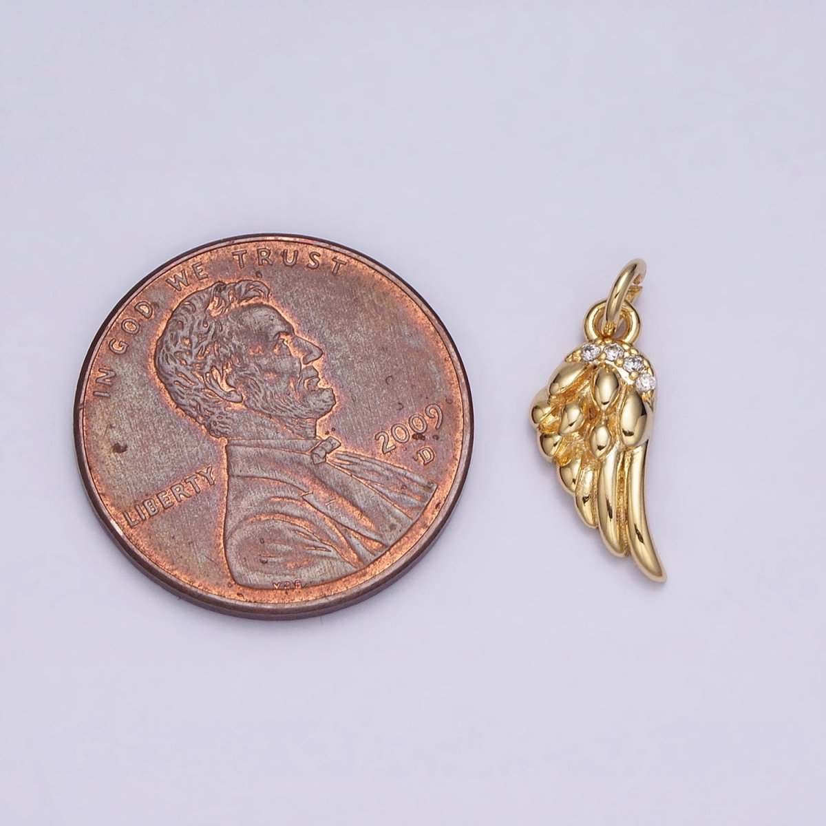 16K Gold Filled Mini Clear Micro Paved CZ Angel Feathered Wings Add-On Charm | AC1157
