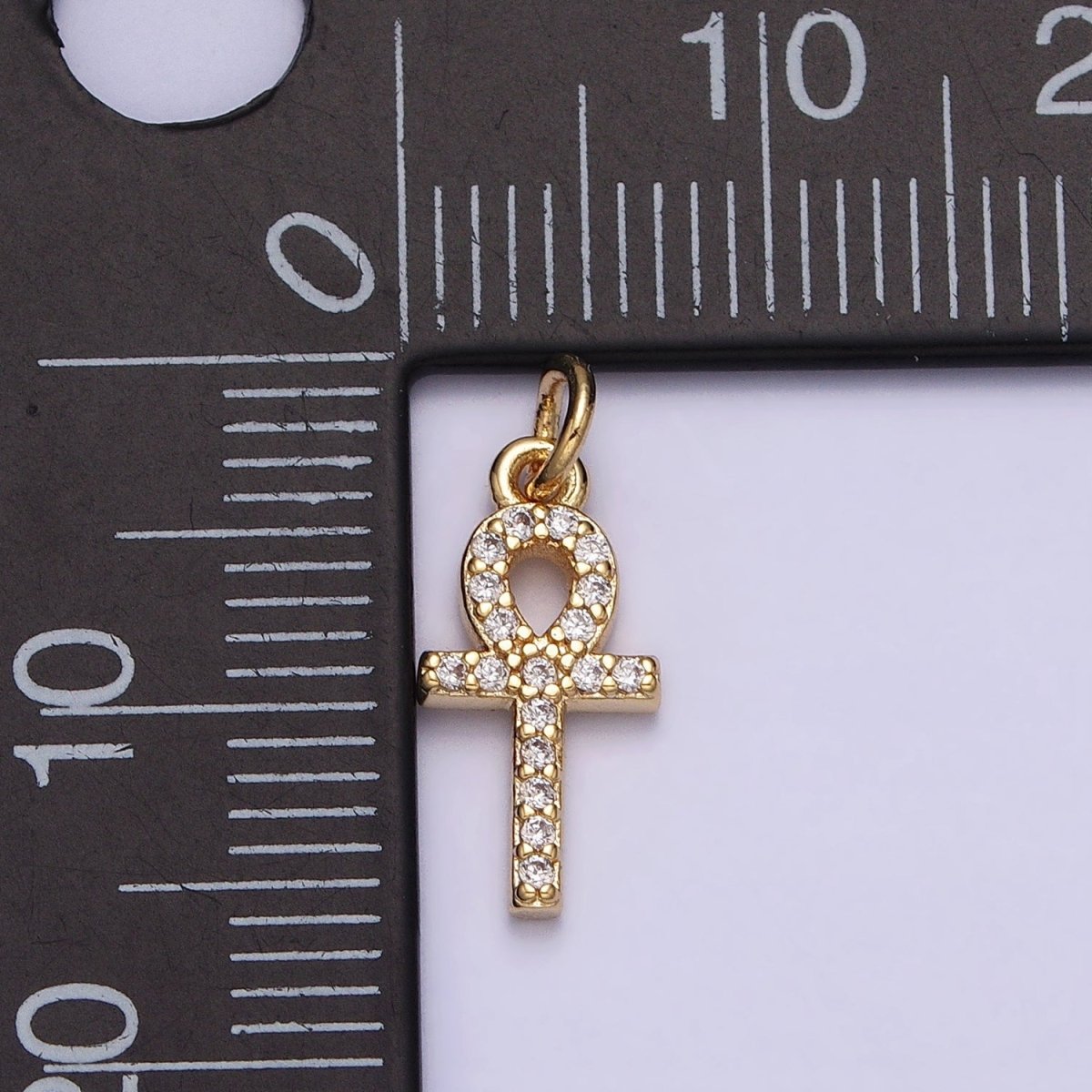 16K Gold Filled Mini Egyptian Ankh Cross Micro Paved CZ Add-On Charm | AC1142
