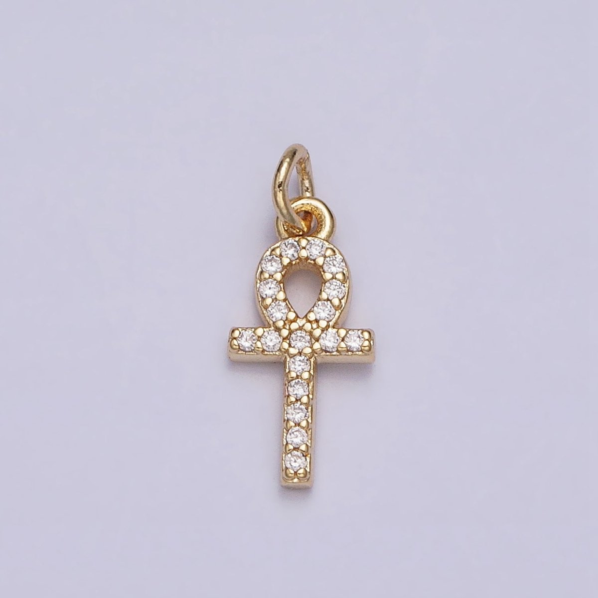 16K Gold Filled Mini Egyptian Ankh Cross Micro Paved CZ Add-On Charm | AC1142