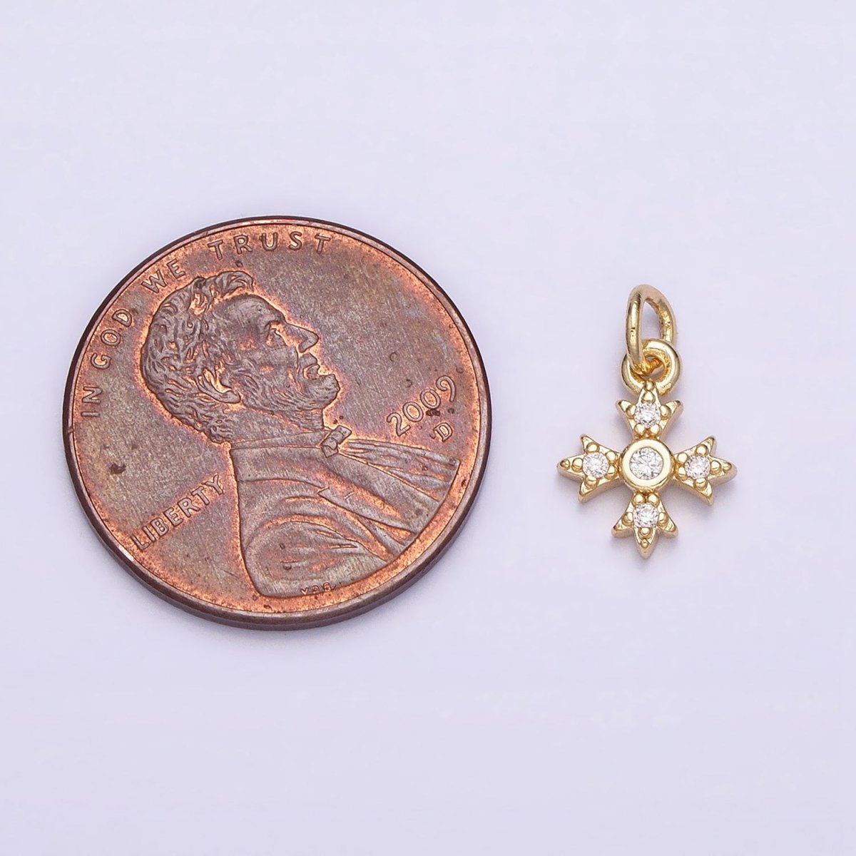 16K Gold Filled Mini Fleury Cross Micro Paved CZ Religious Add-On Charm | AC1152