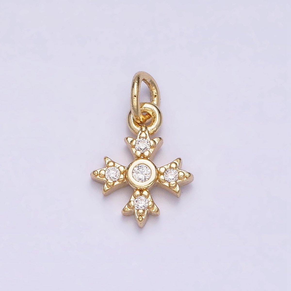 16K Gold Filled Mini Fleury Cross Micro Paved CZ Religious Add-On Charm | AC1152