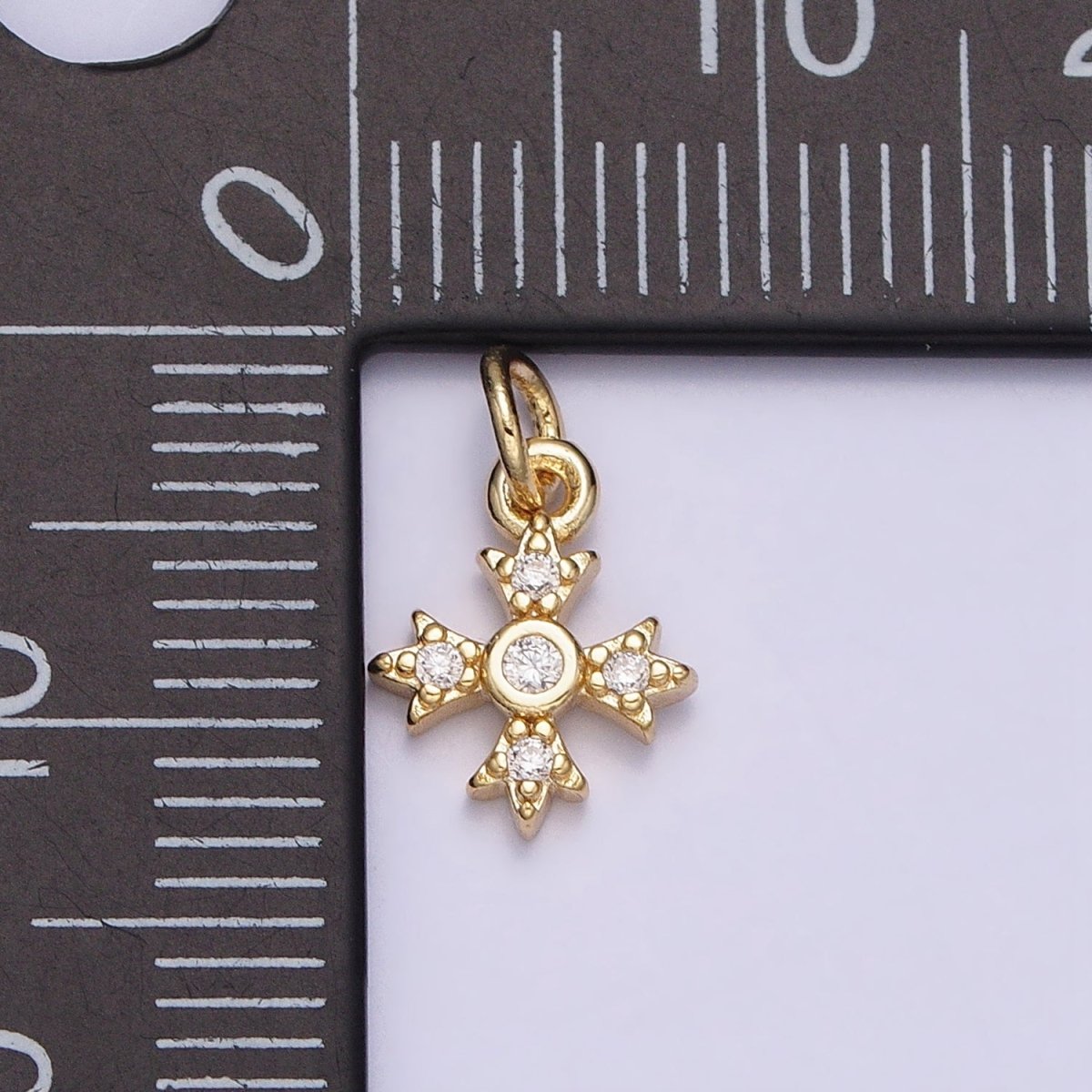 16K Gold Filled Mini Fleury Cross Micro Paved CZ Religious Add-On Charm | AC1152