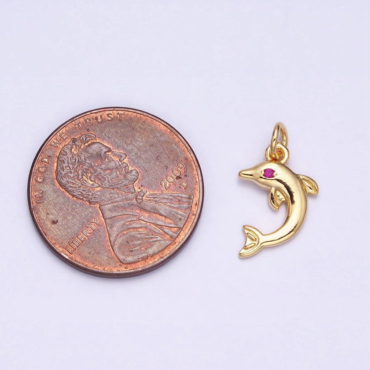 16K Gold Filled Mini Fuchsia-Eyed Dolphin Ocean Animal Add-On Charm | AC1146