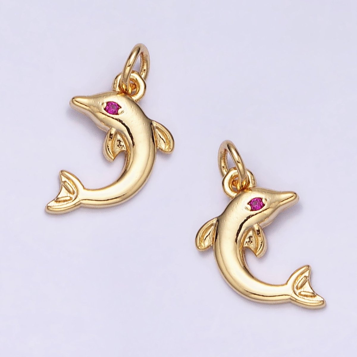16K Gold Filled Mini Fuchsia-Eyed Dolphin Ocean Animal Add-On Charm | AC1146