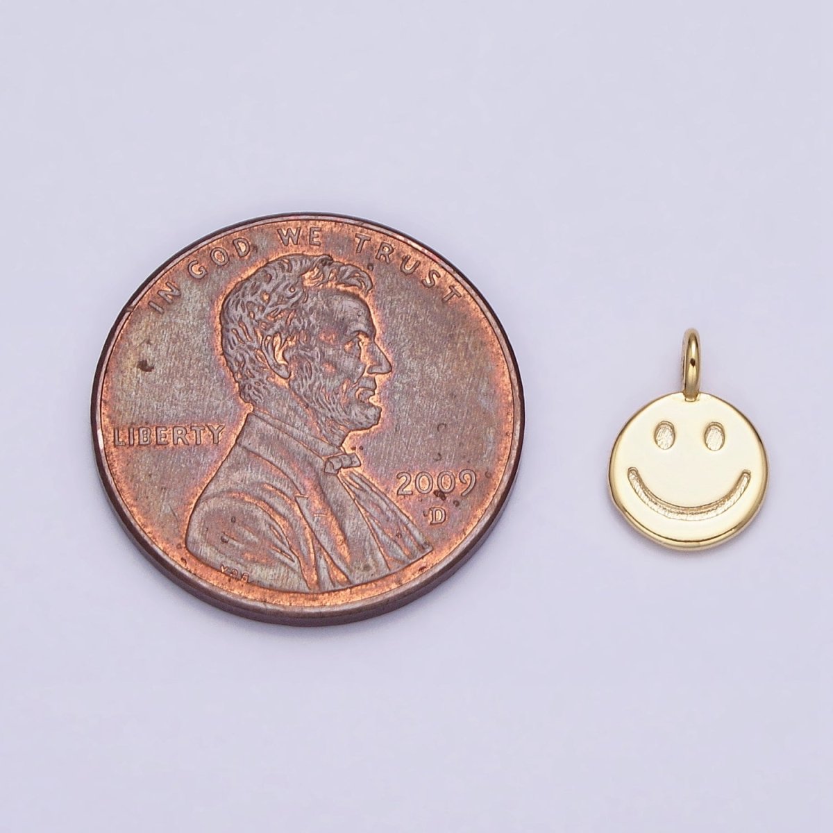 16K Gold Filled Mini Happy Smiley Face Emotion Round Add-On Charm | AC-1145
