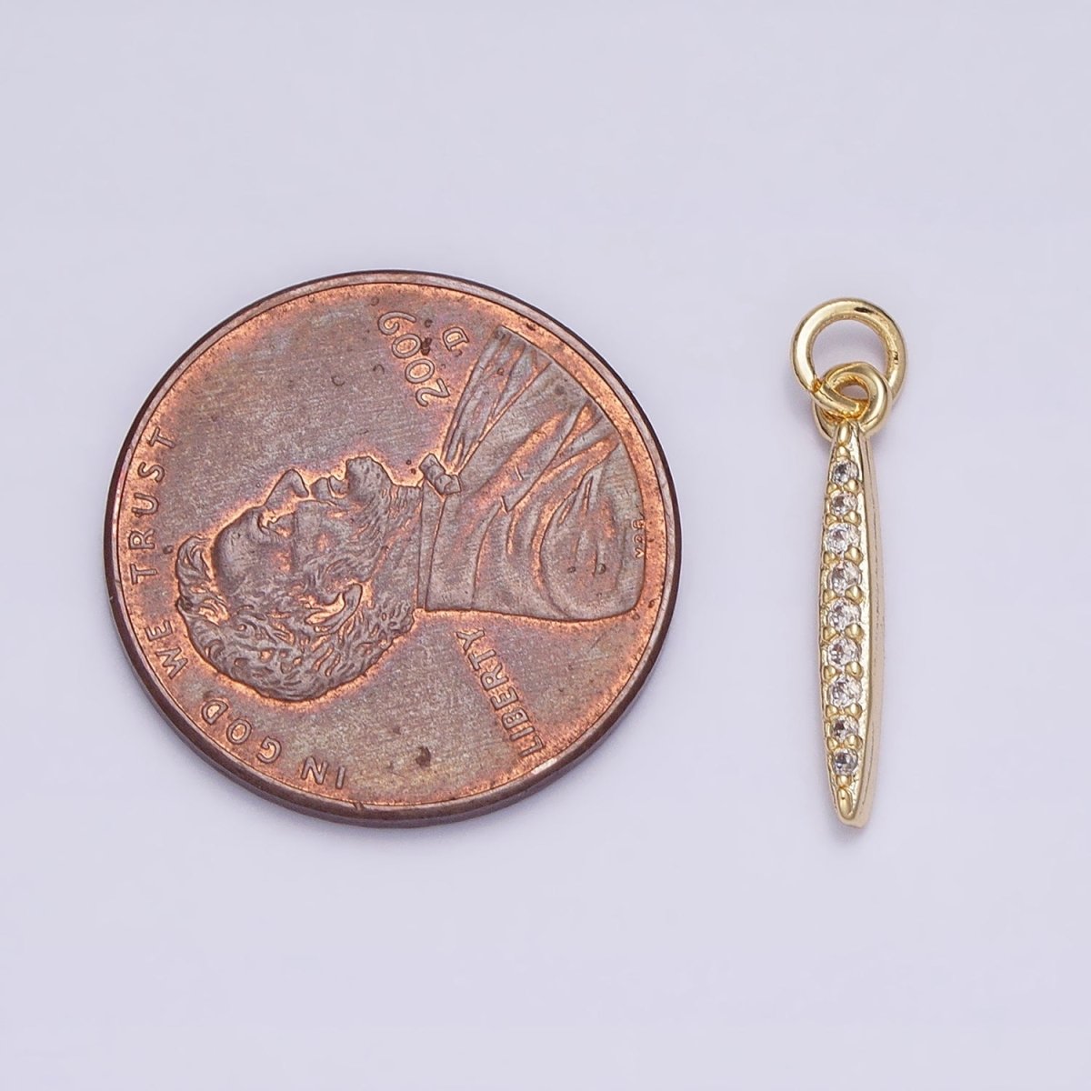 16K Gold Filled Mini Oblong Linear Bar Micro Paved CZ Add-On Charm | AC1160