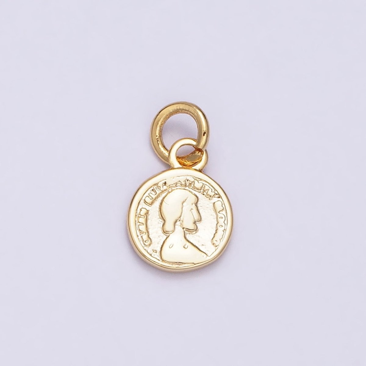16K Gold Filled Mini Round Quarter Coin Face Portrait Round Add-On Charm | AC1168