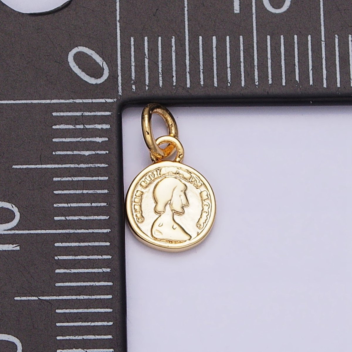 16K Gold Filled Mini Round Quarter Coin Face Portrait Round Add-On Charm | AC1168