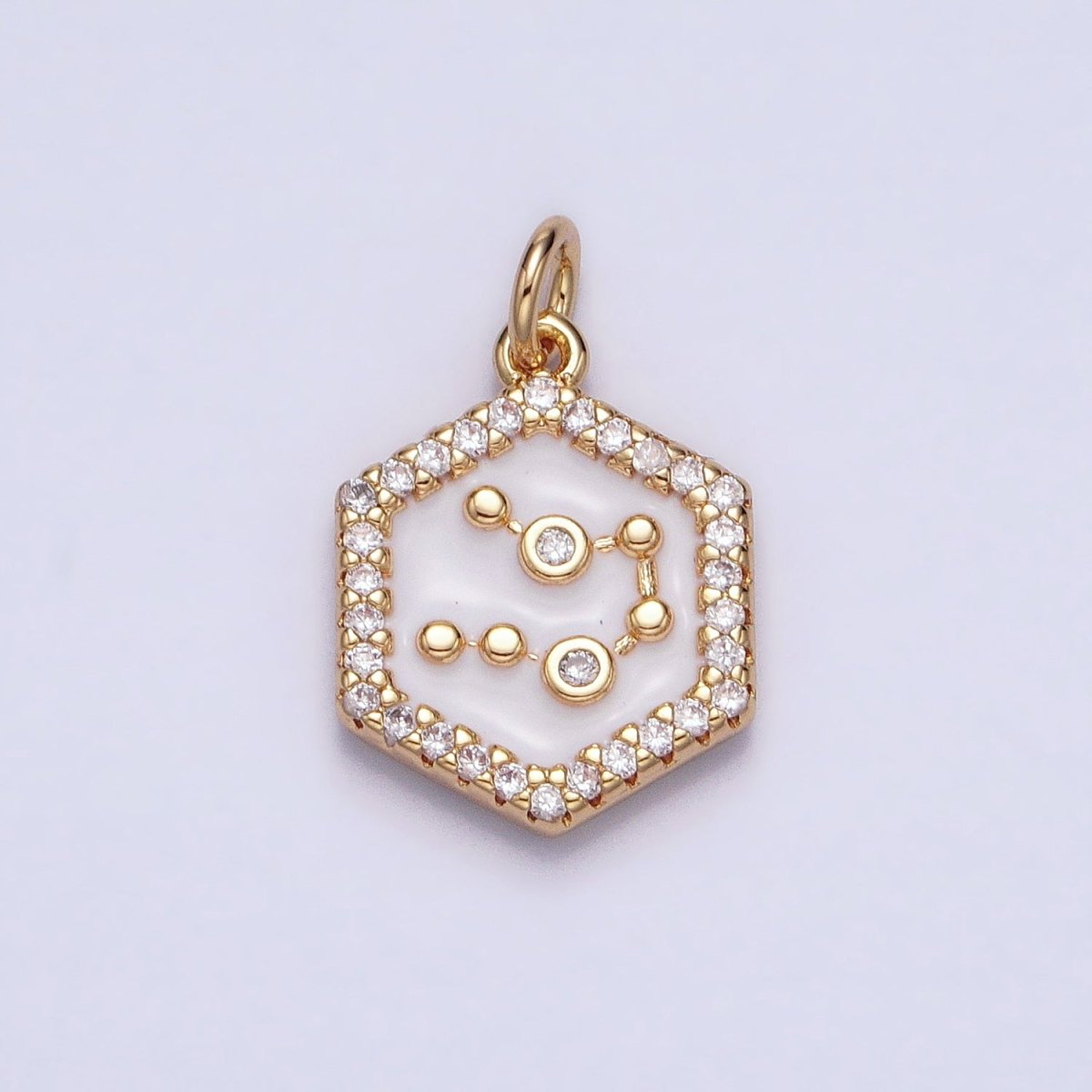 16K Gold Filled Mini Zodiac Sign Birth Star Constellation White Enamel Hexagonal Hammered Add-On Charm | A-A1391-A-A1396