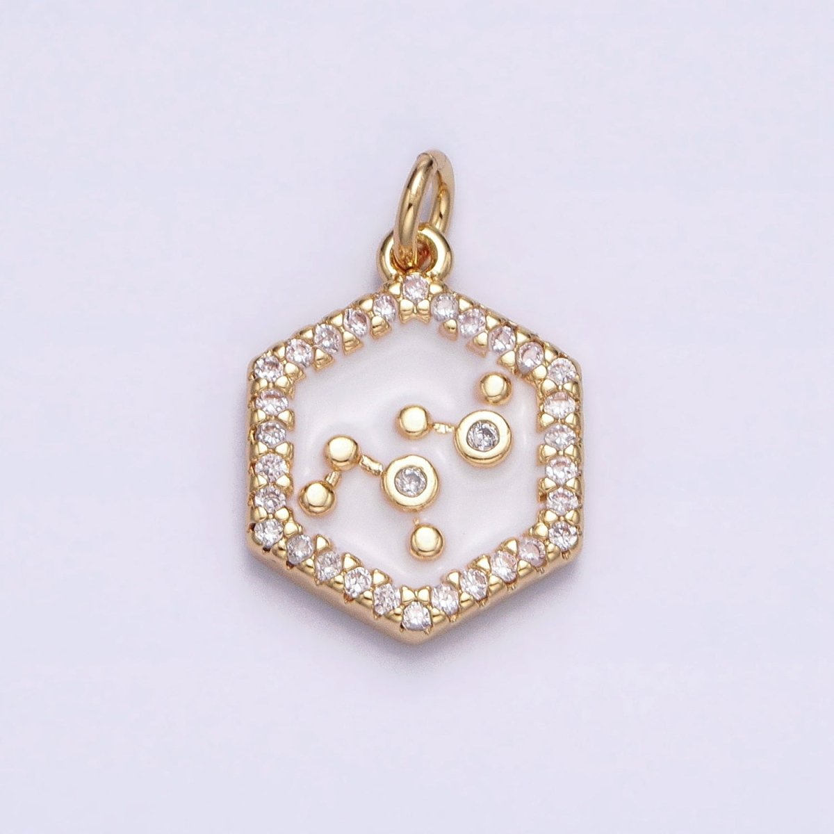 16K Gold Filled Mini Zodiac Sign Birth Star Constellation White Enamel Hexagonal Hammered Add-On Charm | A-A1391-A-A1396
