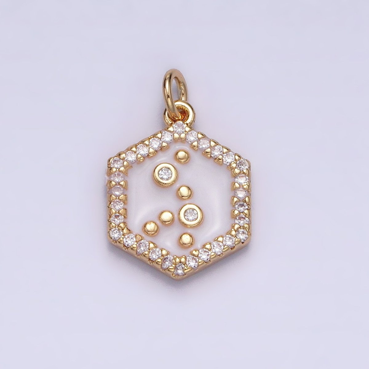 16K Gold Filled Mini Zodiac Sign Birth Star Constellation White Enamel Hexagonal Hammered Add-On Charm | A-A1391-A-A1396