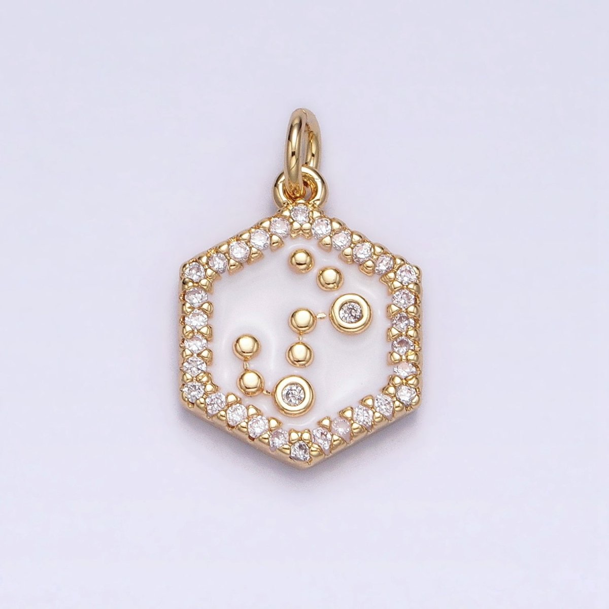16K Gold Filled Mini Zodiac Sign Birth Star Constellation White Enamel Hexagonal Hammered Add-On Charm | A-A1391-A-A1396